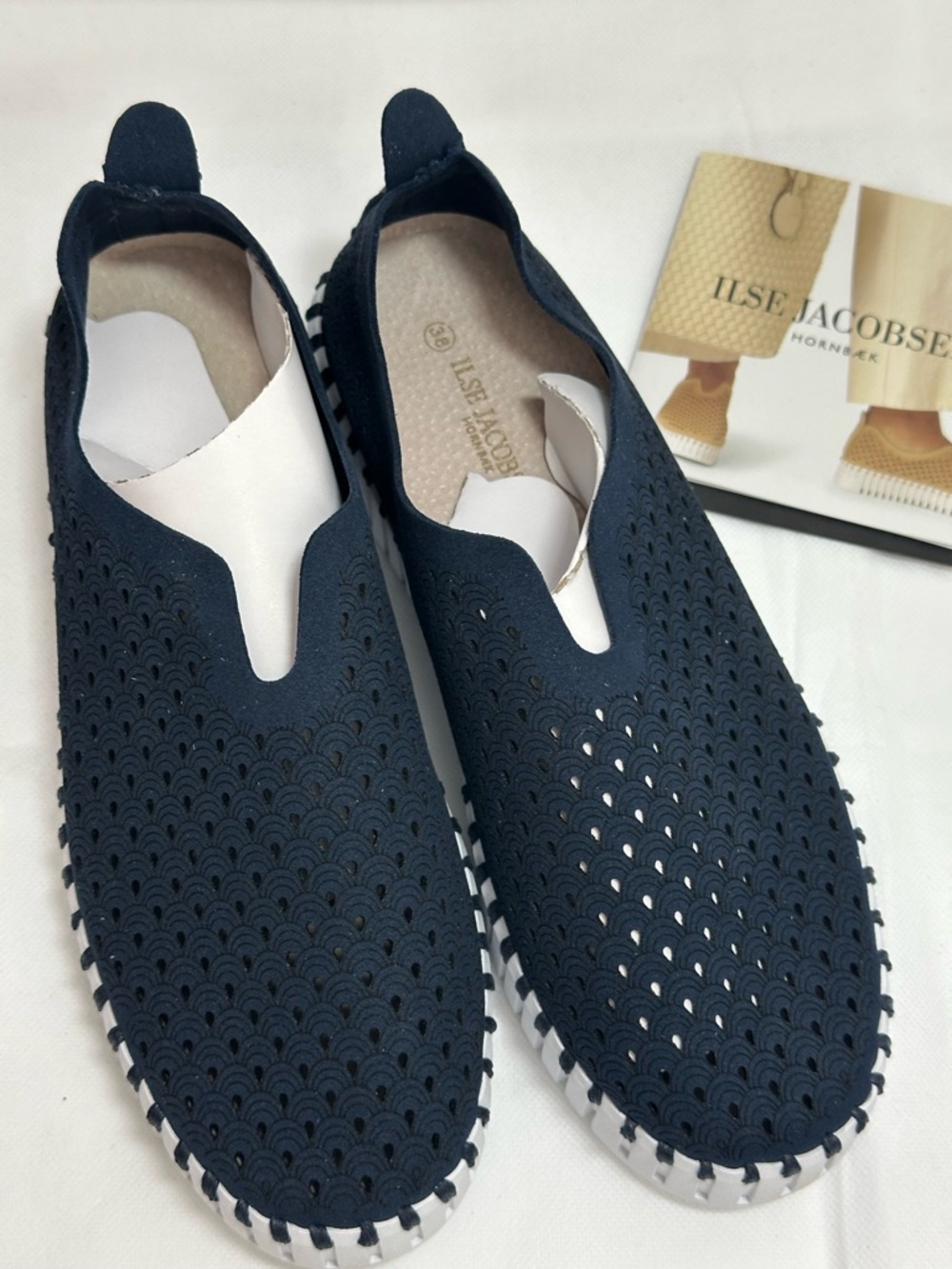 Ilse Jacobsen Navy Perforated Slip-On Platform Loafers